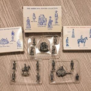 Vintage The Americana Pewter Collection Pewter Figurines, Lot Of 3 Mini Sets